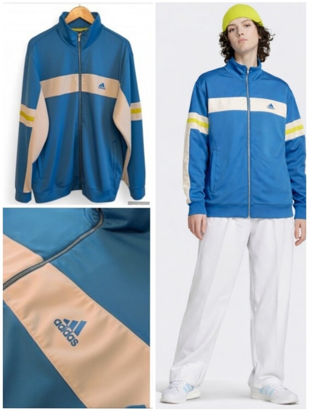 ADIDAS Track Jacket Vintage Blue Neon Stripe Zip Up XL Unisex Retro